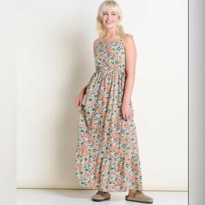 NWT Toad&Co Size XS Sunkissed Floral‎ Tiered Maxi Dress W Toggle Straps Papaya